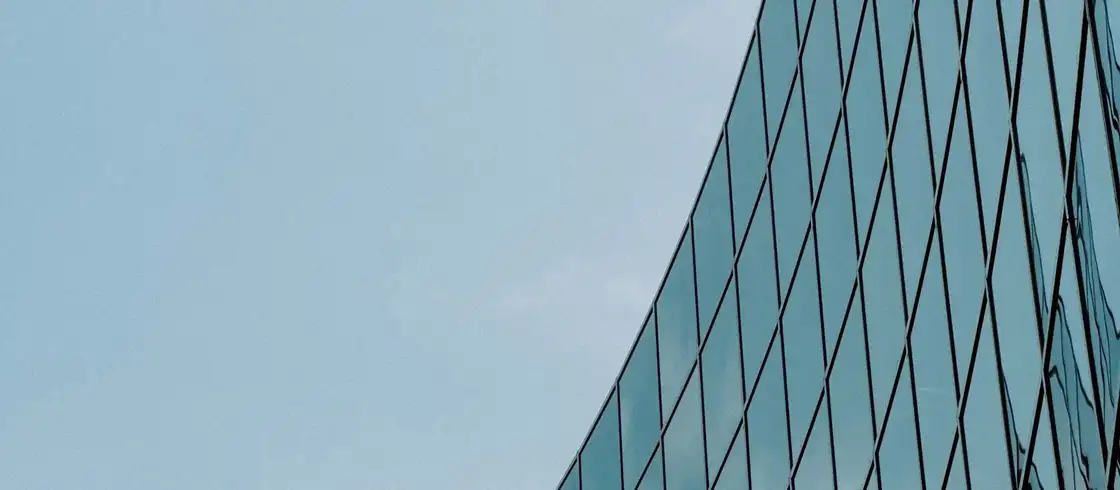 Curved glass facade of a contemporary Madrid building
